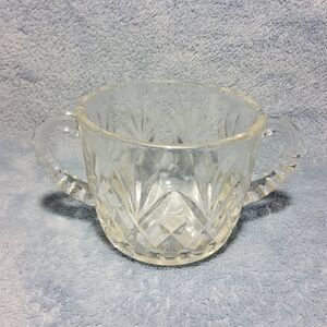 Vintage Clear Pressed Glass Open Sugar Bowl - Diamond & Fan Pattern MCM Art Deco